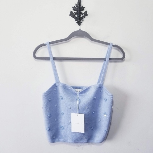 NWT Endless Rose Sequin Floral Sweater Camisole Size M Tank Embellished - Picture 2 of 3